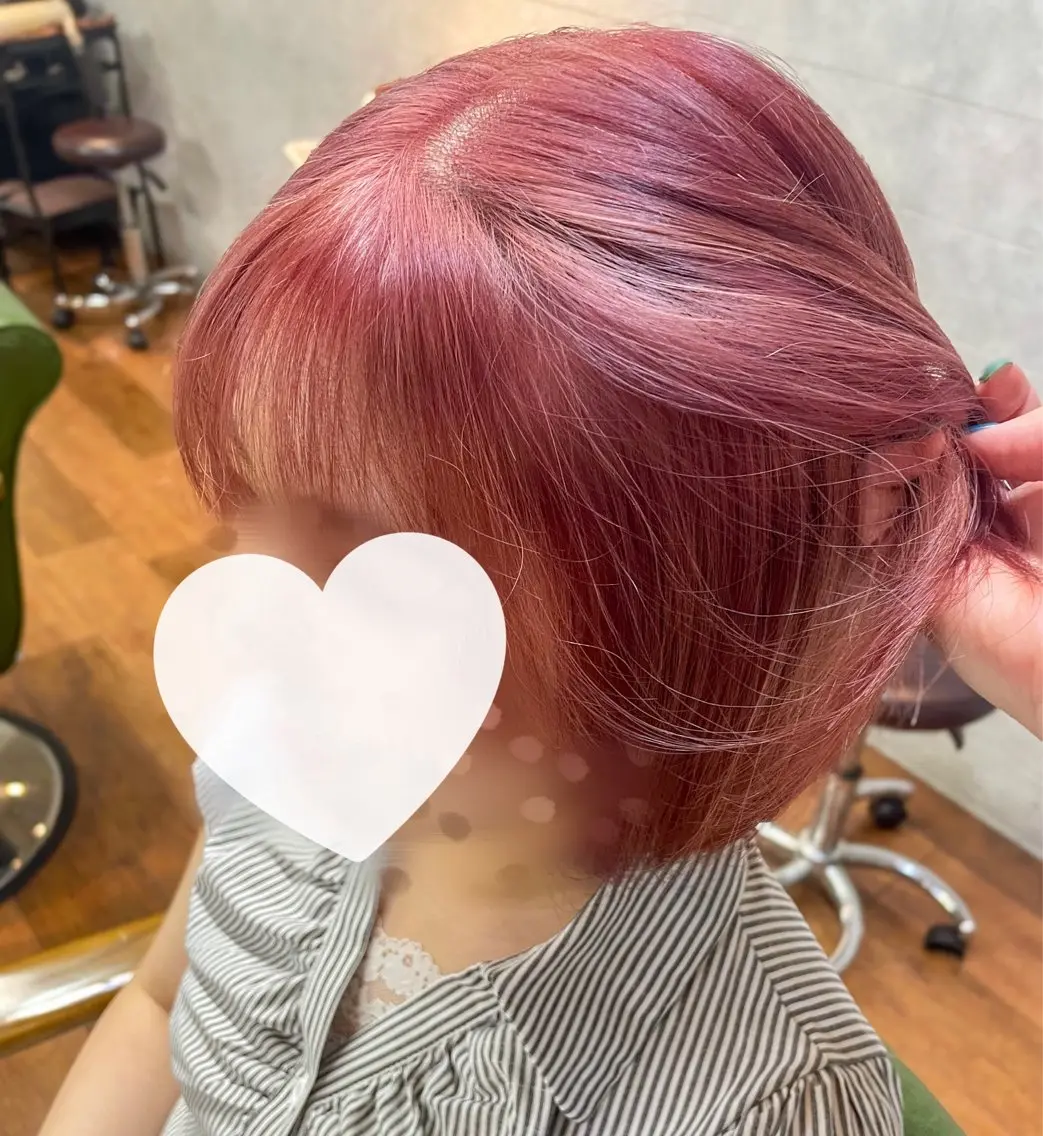 ショート カラー ブリーチ ダブルカラー ピンクカラー トリートメント ヘアカラー 🫧ツヤカラー🫧 上野/Rionのヘアスタイル