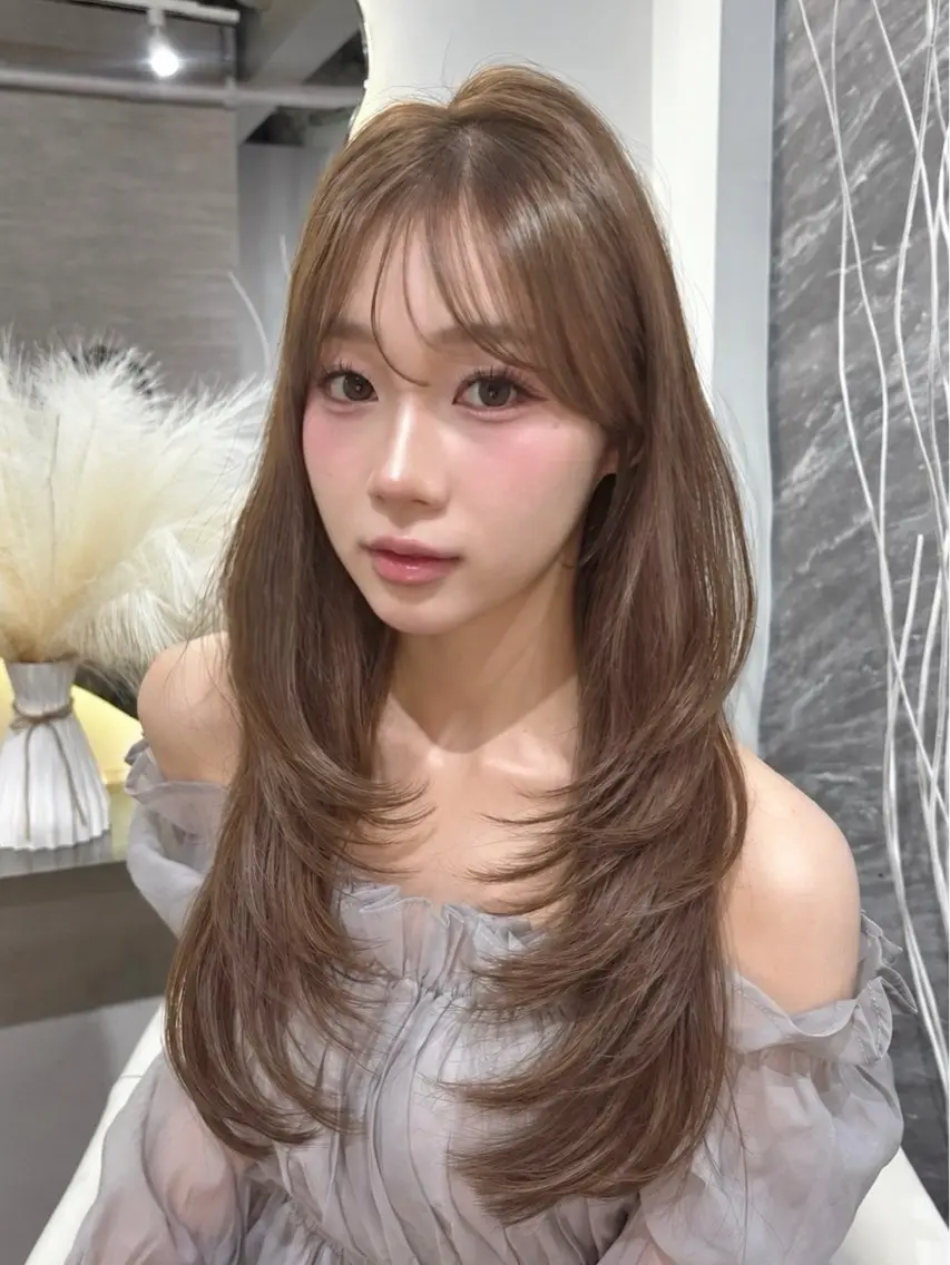ロング カラー ヘアアレンジ ヘアカラー トリートメント 韓国風カラーカット 🤍店長 鳥越のヘアスタイル