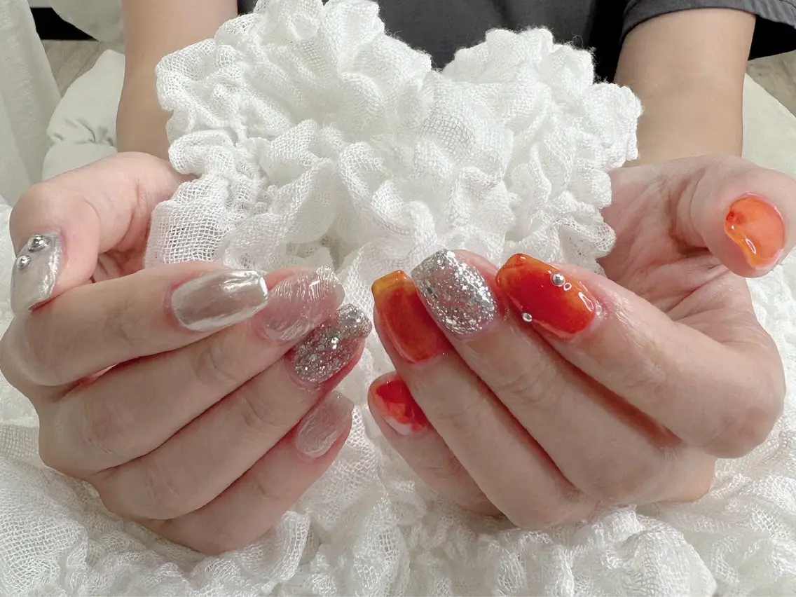 ネイル ニュアンスネイル オレンジ LUMIAS 🪽 Miyuki.のネイルデザイン
