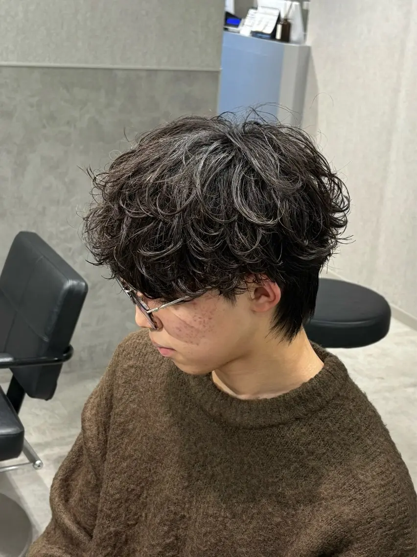 ショート パーマ メンズ カット パーマ 【シャドウパーマ センターパート】義心のヘアスタイル