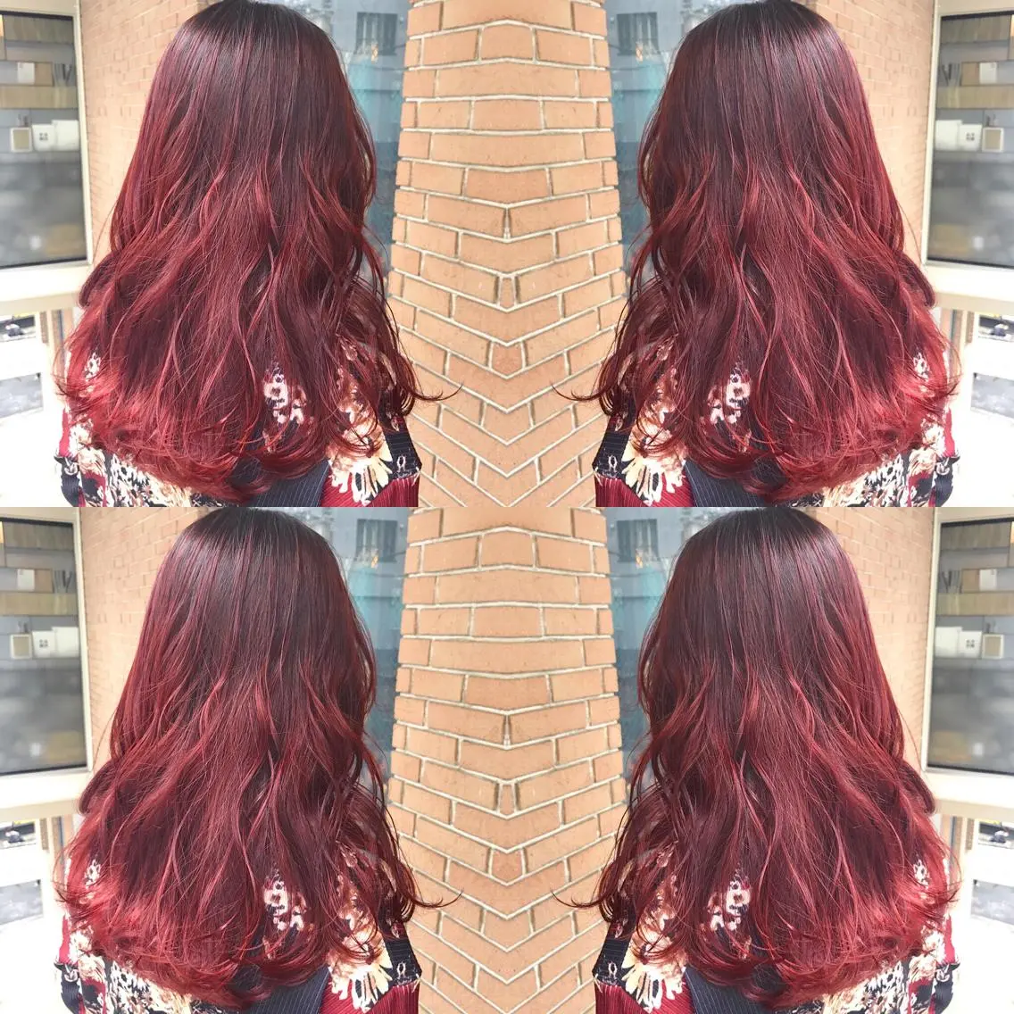 ロング カラー ヘアアレンジ ダブルカラー レッドカラー サロンドミルク 原宿のヘアスタイル
