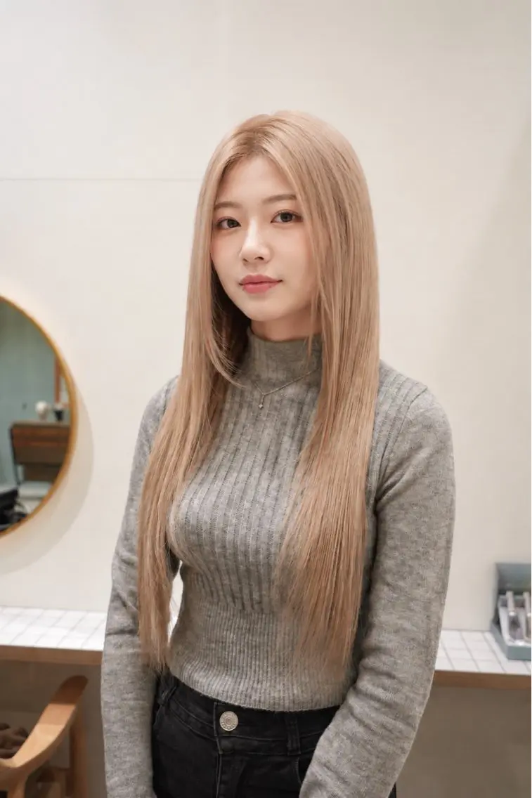 ロング カラー ベージュカラー ハイトーンカラー ミルクティーベージュ keshiki 大名のヘアスタイル