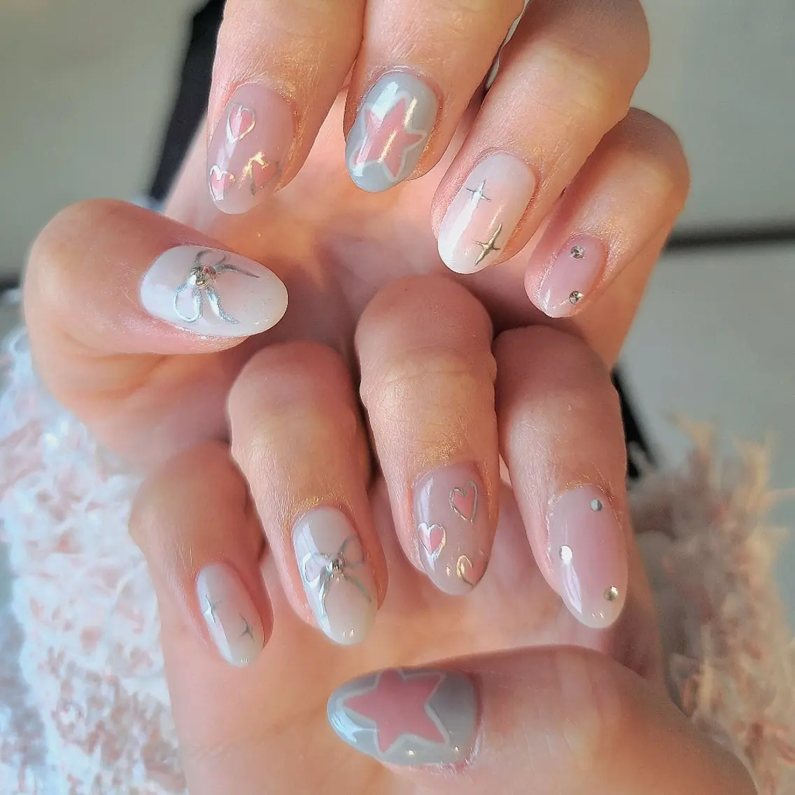 ネイル アートネイル ジェルネイル 韓国ネイル 持ち込み リボン Nail mood デザイン持ち込みokのネイルデザイン
