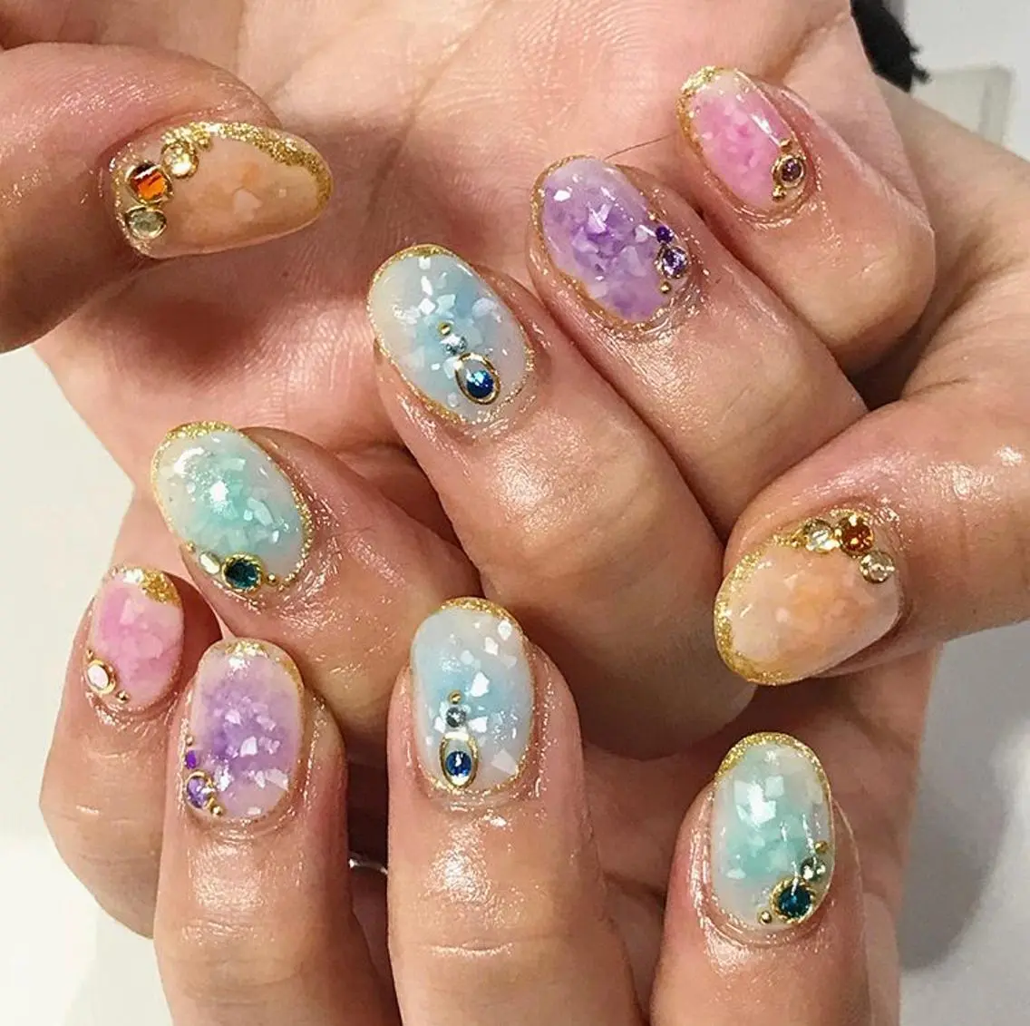 ネイル 渋谷／チップ長さ出し 👑アプレgel-xのネイルデザイン