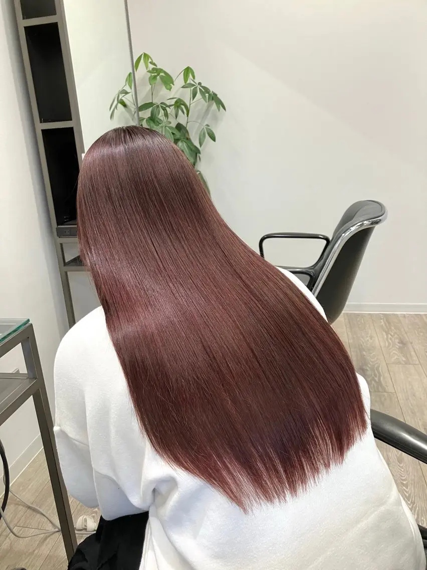 ロング カラー ブラウンカラー レッドカラー レッドブラウン ヘアカラー トリートメント 髪質改善/縮毛矯正 /美髪カラー/こてのヘアスタイル