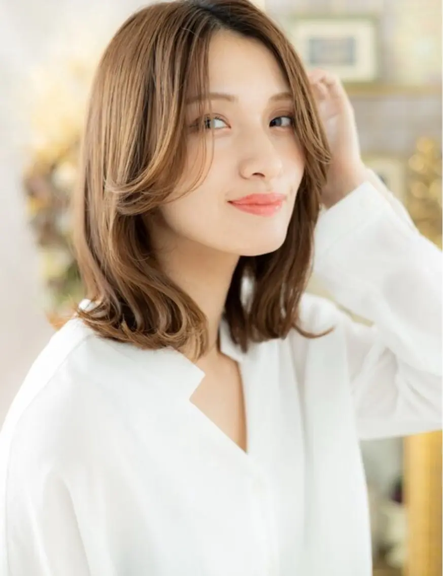 ミディアム カラー ミディアムパーマ ミストバング フェイスフレーミング くびれヘア 斜めバング 💧艶髪ストレート ✨ロング/府川直樹のヘアスタイル