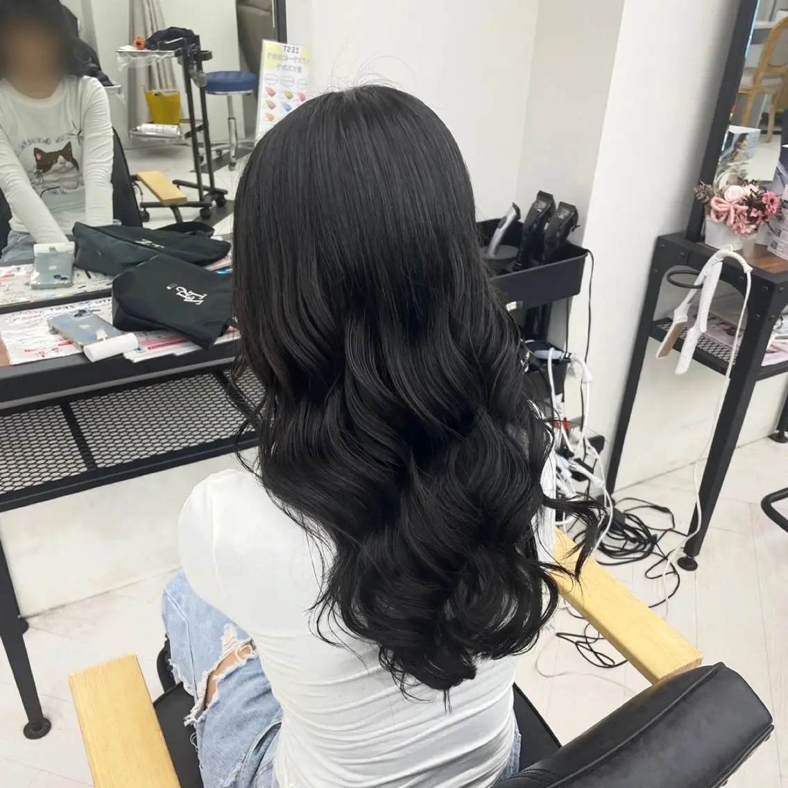 ロング カラー パーマ ヘアアレンジ メンズ 黒髪 ブルーカラー ブルーブラック トリートメント mona/ ストレートスタイル✨のヘアスタイル