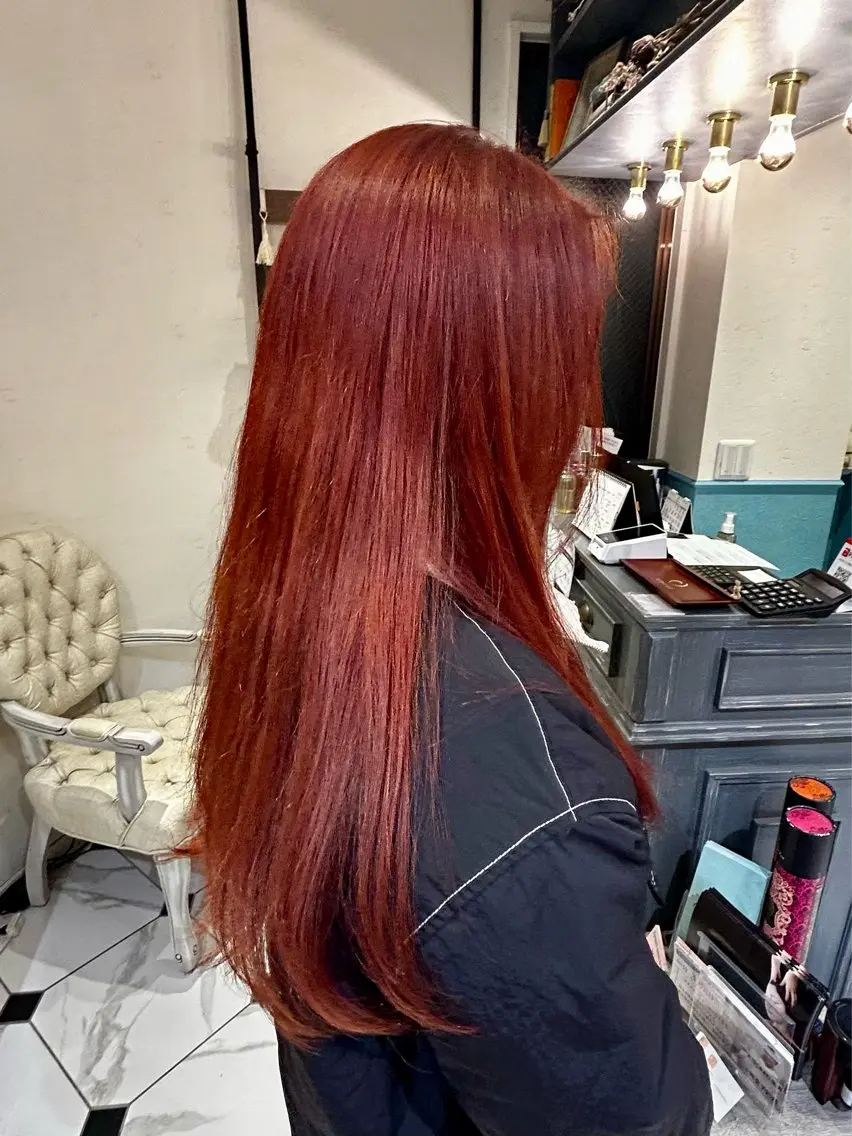 ロング カラー オレンジ ピンクカラー ヘアカラー 河野穂香 /パーマモデル募集中のヘアスタイル