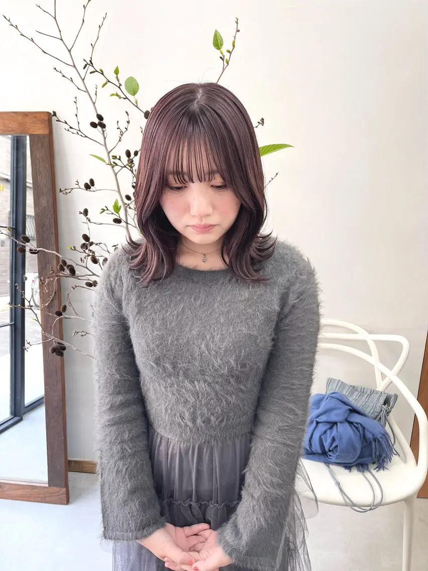 ミディアム カラー ヘアアレンジ ブリーチ ピンクカラー ena/ブリーチなし 透明感・レイヤー🎀のヘアスタイル