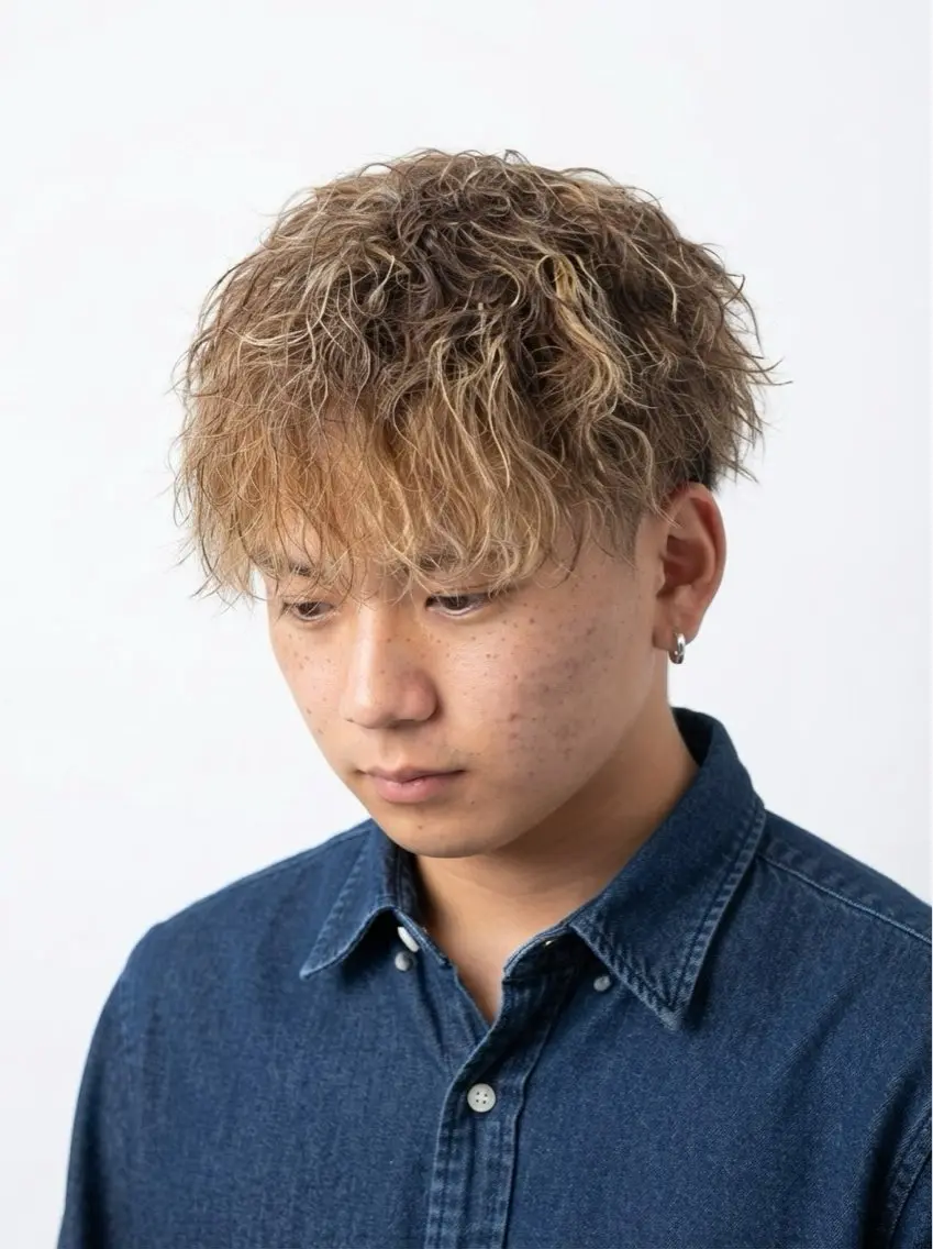 パーマ メンズ メンズハイトーン メンズメッシュ メンズパーマ カット ヘアカラー パーマ 心斎橋メンズサロン リベルテグリットのヘアスタイル
