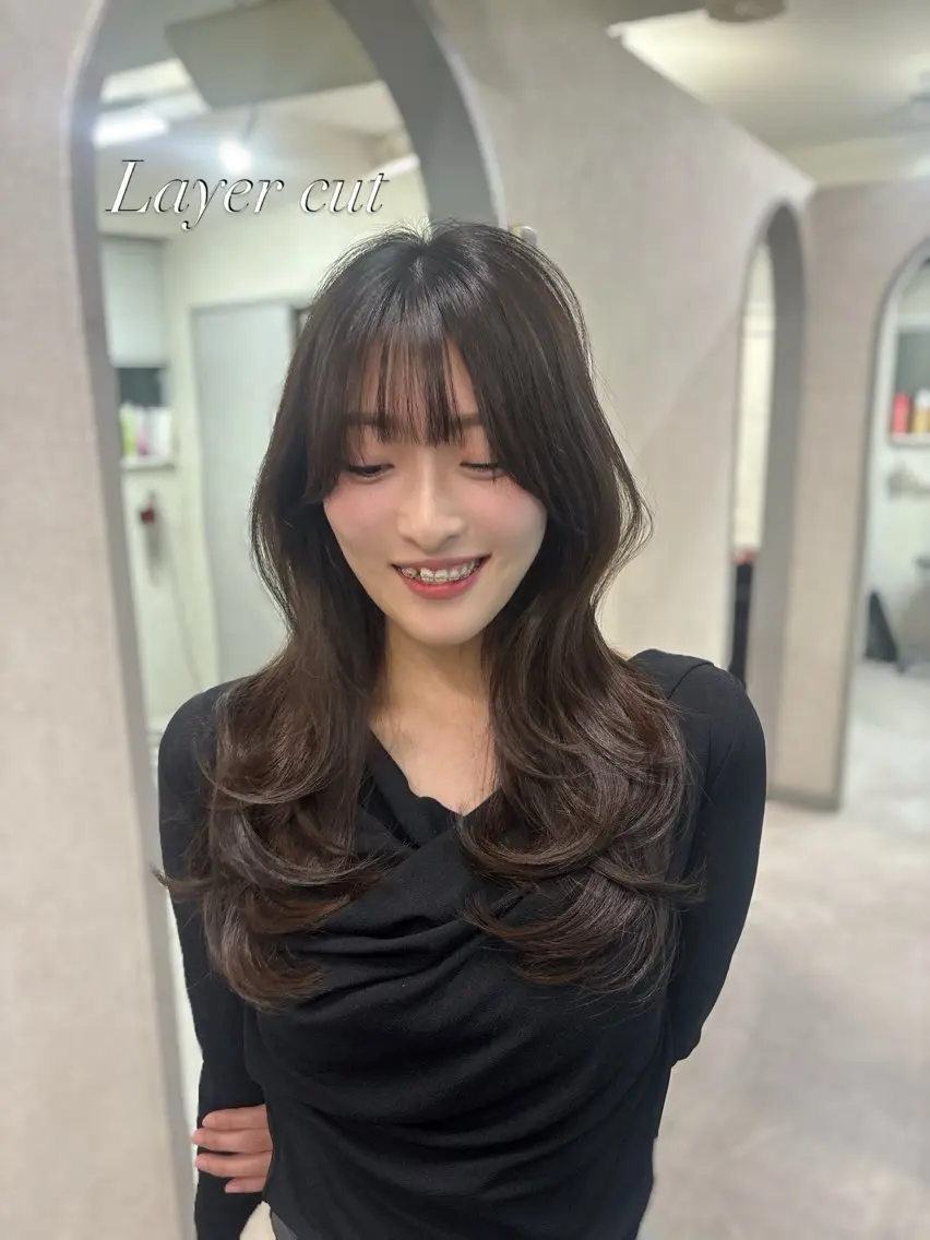 ロング ♡⃛₊暗髪艶カラー /レイヤー♡⃛にこのヘアスタイル