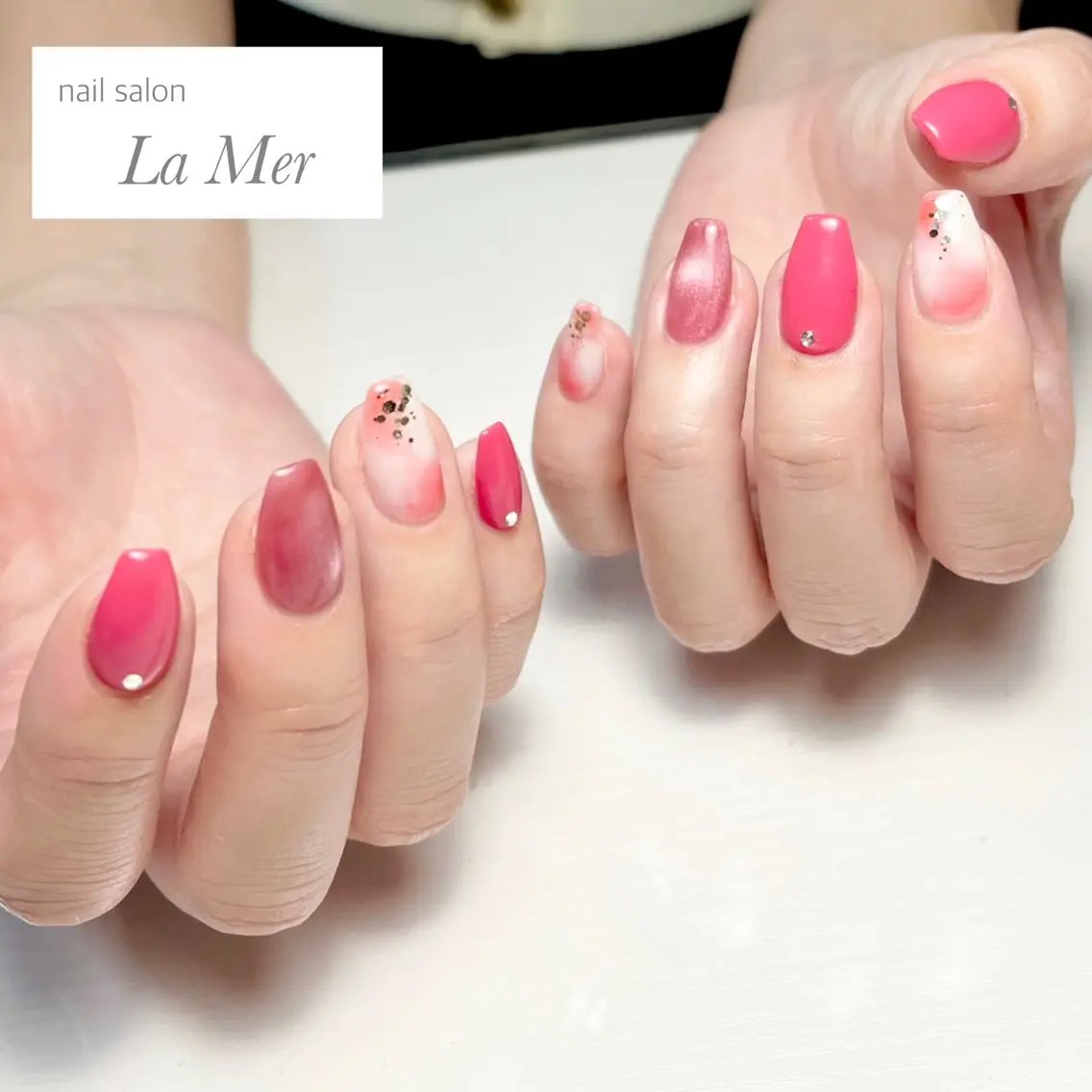 ネイル ラメ(グリッター) ニュアンスネイル オフィスネイル ピンク シンプルネイル ハンドネイル nailsalon La Merのネイルデザイン