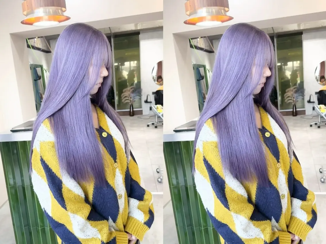 ロング カラー ラベンダーカラー 複雑履歴修正/梅田 デザインカラー/しんのヘアスタイル
