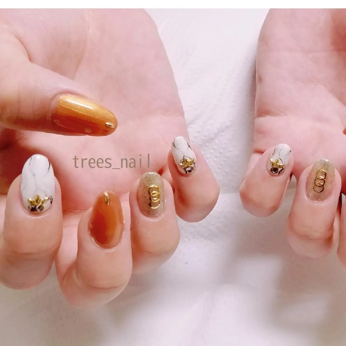 ネイル ブラウン 大理石ネイル(マーブル) ハンドネイル フットネイル trees_ nailのネイルデザイン
