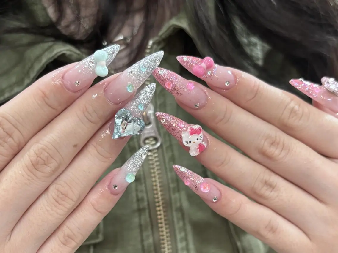 ネイル 長さ出し グラデーション 卒業式 キラキラネイル マグネットネイル ハンドネイル アンアンBelle Nail 池袋のネイルデザイン