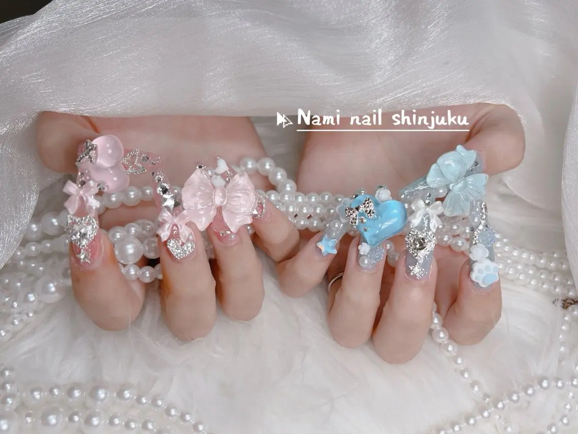 ネイル 長さ出し ガーリー 韓国ネイル ロングネイル 持ち込み ハンドネイル Nami nail salonのネイルデザイン