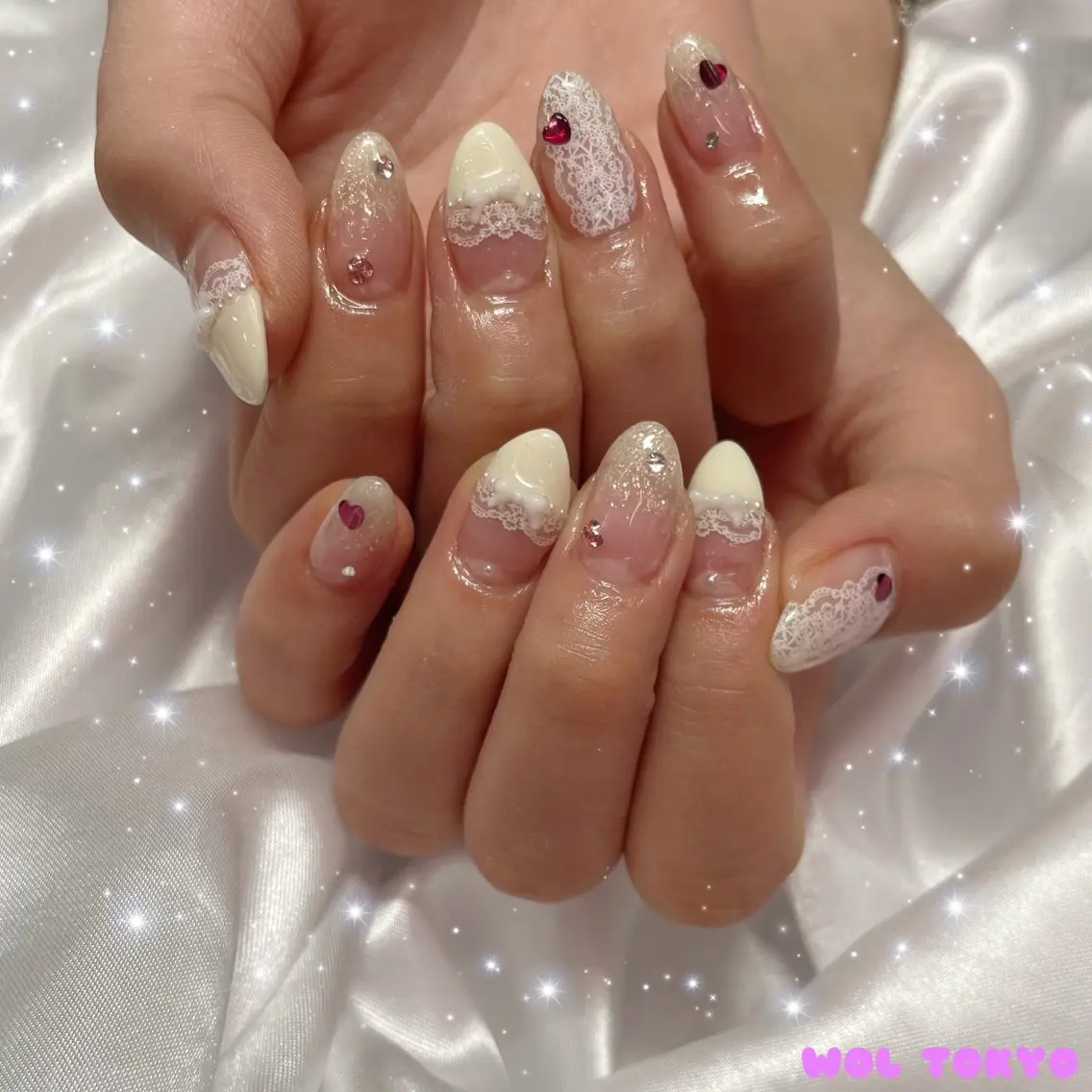 ネイル ガーリー レース ハンドネイル 💕WOLTOKYO 池袋💕maiのネイルデザイン