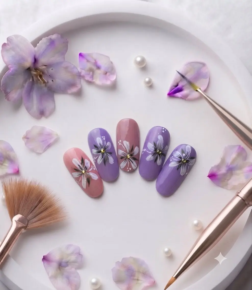 ネイル フラワーネイル ピンク パープル Michan Nailのネイルデザイン