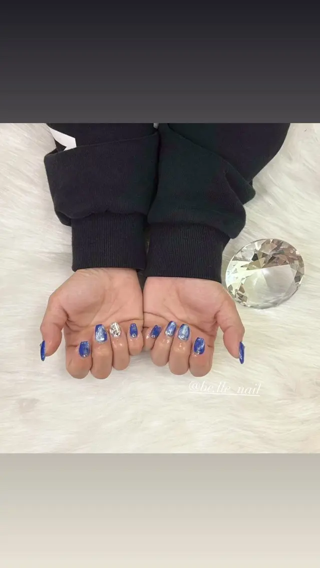ネイル ブルー マグネットネイル ハンドネイル Belle nailのネイルデザイン