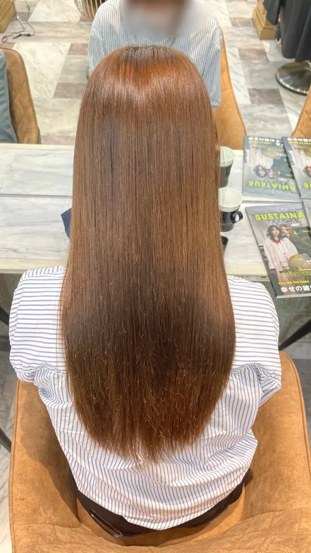 ロング ボブ ハイライト 髪質改善 ヘアカラー トリートメント 栄ハイトーン/ ベージュカラー中園薪のヘアスタイル