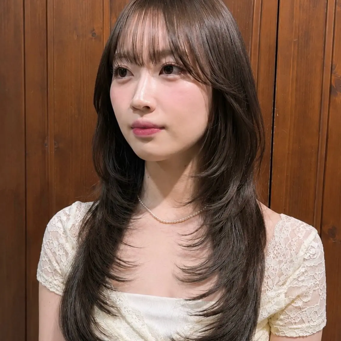 ロング ロングレイヤー 顔周りカット 韓国風ヘア レイヤーカット ロング カット ヘアカラー トリートメント ruen大分駅店/ chitoseのヘアスタイル