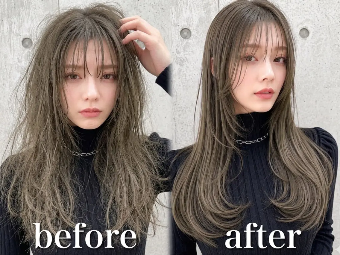 ロング カット トリートメント ブリーチ縮毛矯正飛我 韓国ヘア🫧のヘアスタイル