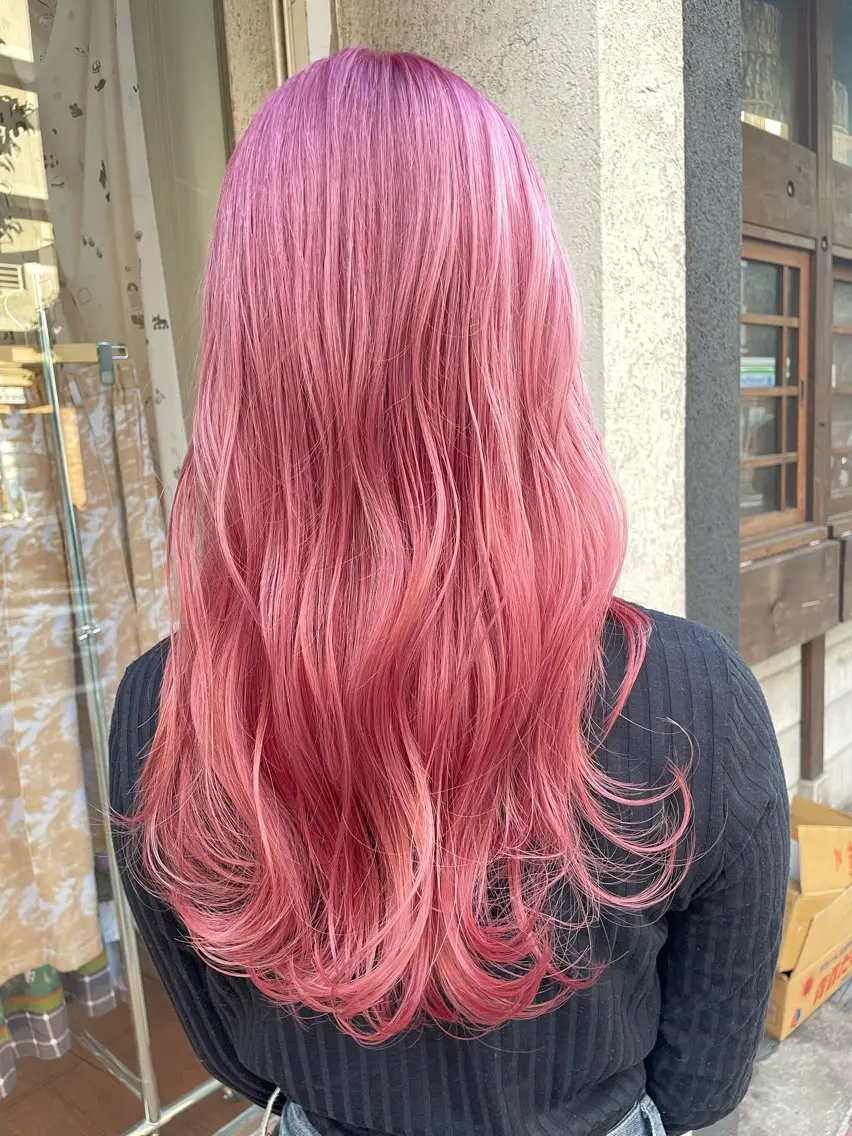 ロング カラー ピンクカラー ヘアカラー トリートメント CoCooN 店長 さのえみのヘアスタイル