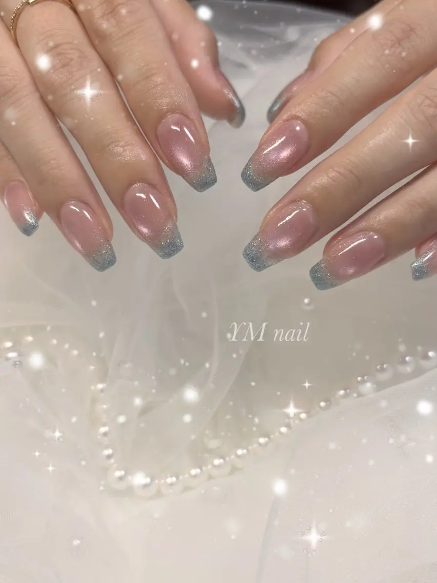 ネイル 水色 マグネットネイル ピンク ハンドネイル YM nailのネイルデザイン