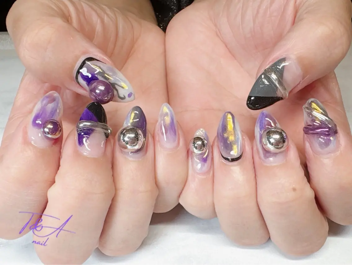 ネイル ジェルネイル ニュアンスネイル オフィスネイル パープル スカルプネイル T&A nailのネイルデザイン