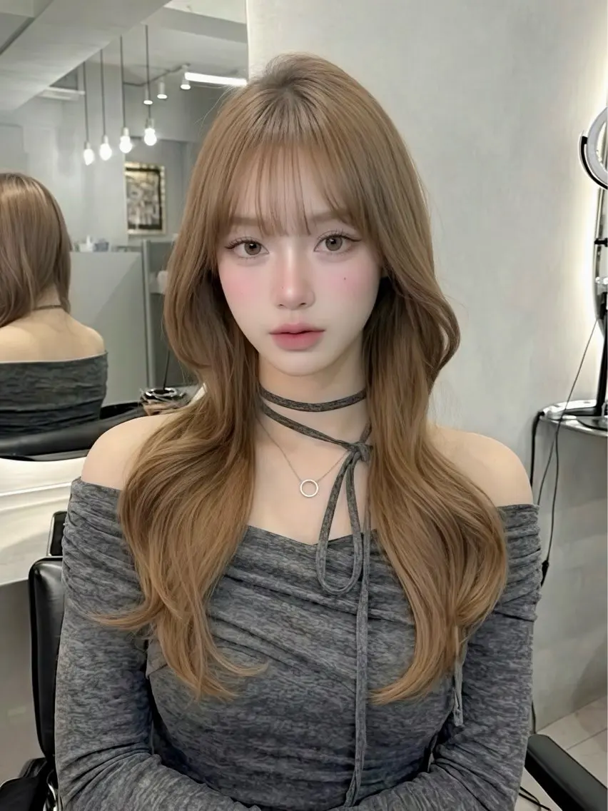 ロング レイヤーカット カット ヘアカラー トリートメント ミルクティー/モテ髪 韓国スタイル/ハルトのヘアスタイル