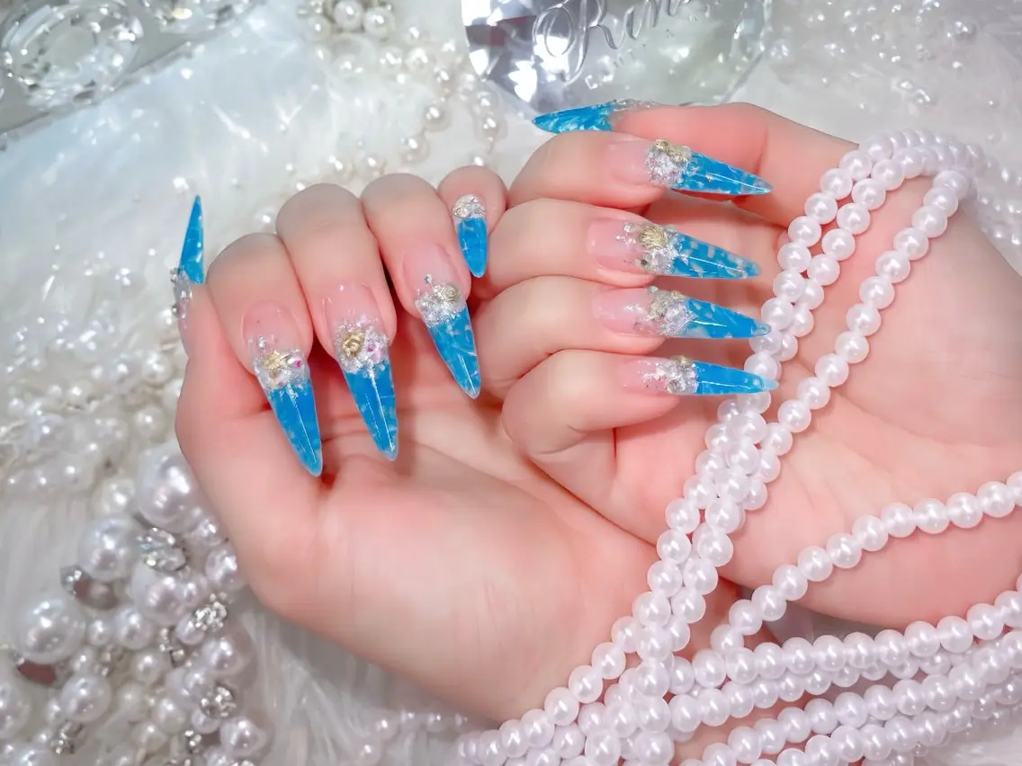 ネイル クリアネイル ドット フットネイル ジェルネイル グリーン ハンドネイル Rin Nail 新大久保店のネイルデザイン