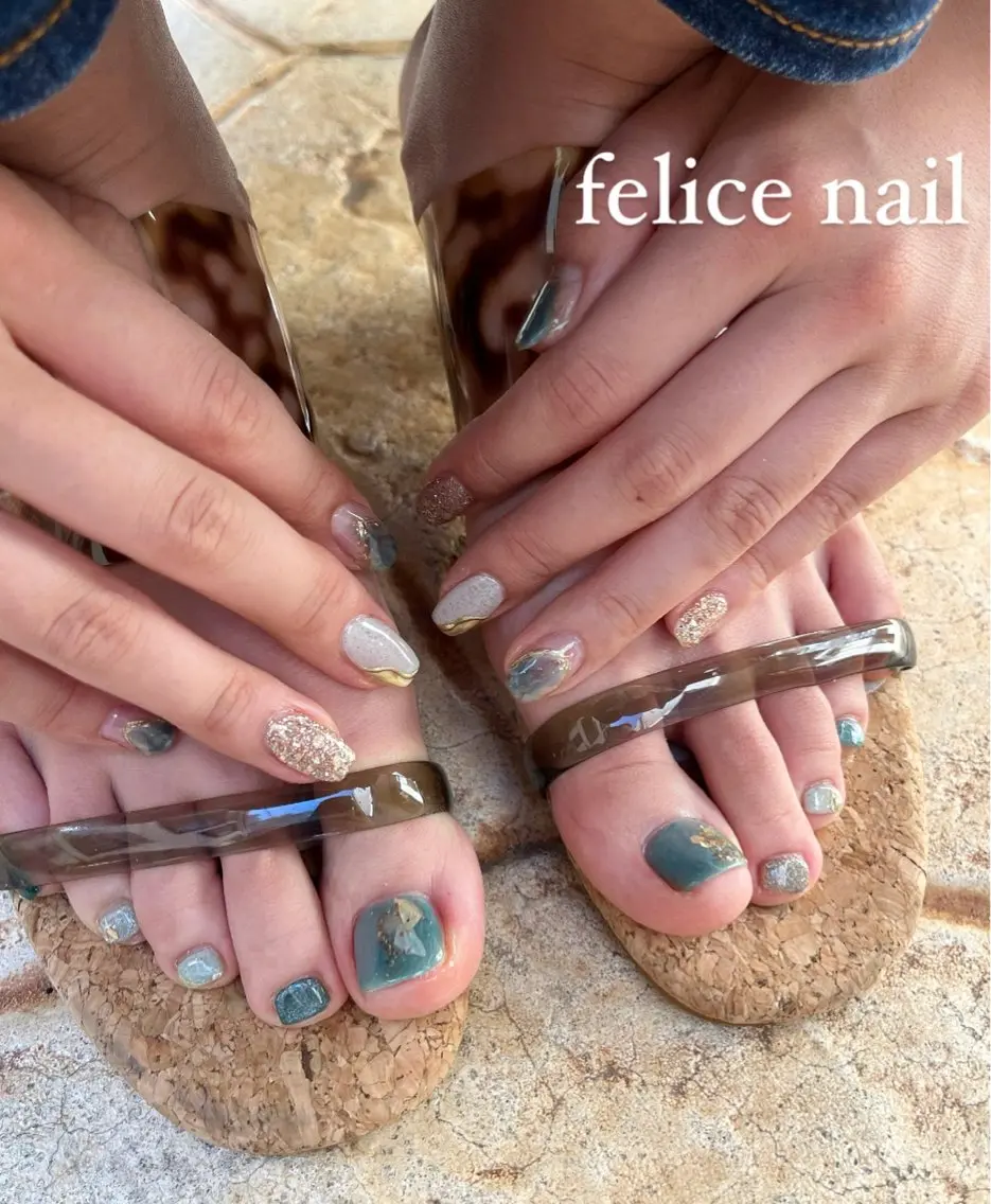 ネイル フットネイル ジェルネイル マグネットネイル ニュアンスネイル パラジェル felice nailのネイルデザイン