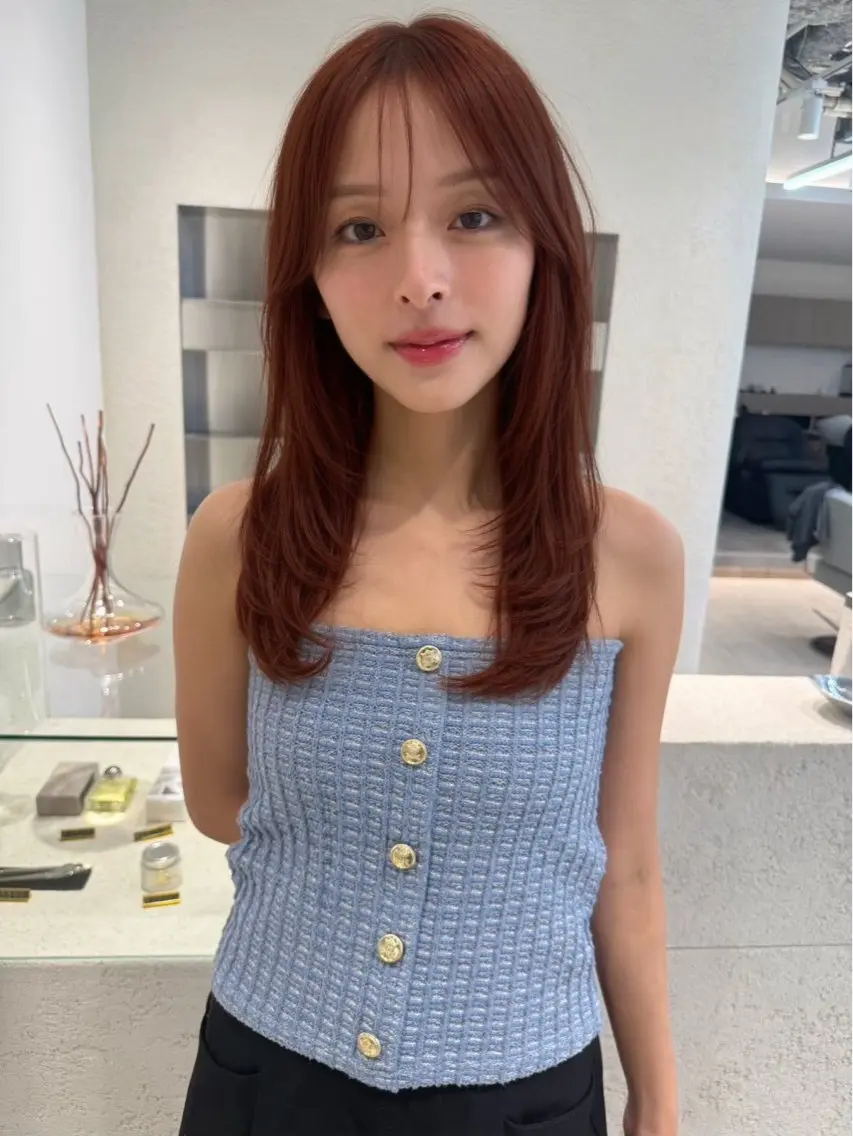 ミディアム カラー ブラウンカラー カシス 透明感カラー レッドカラー レッドブラウン 淺野 真也のヘアスタイル