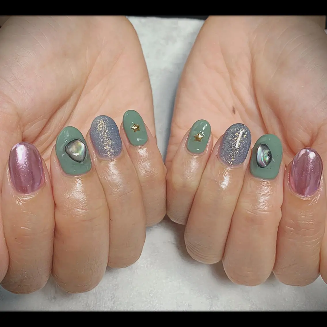 ネイル マットネイル ミラーネイル パープル ハンドネイル M nail 市原市ちはら台のネイルデザイン