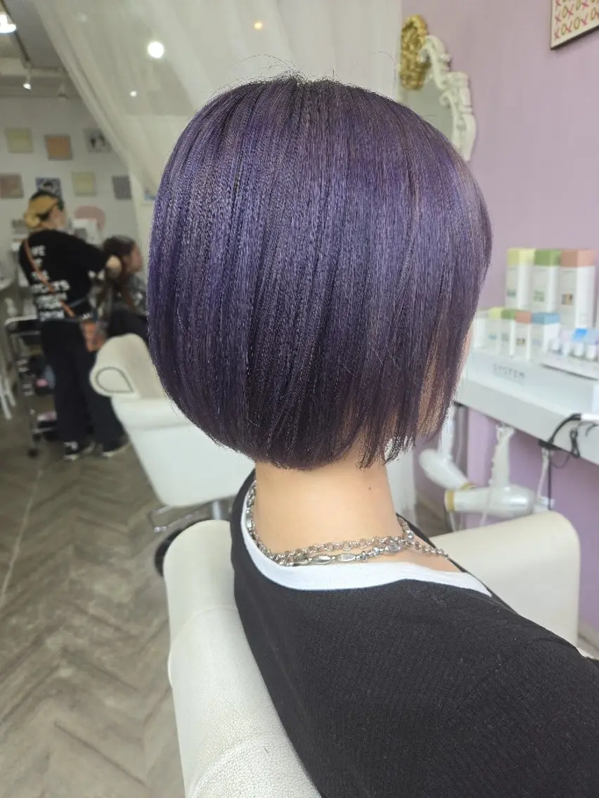 ショート カラー ヘアアレンジ パープルカラー ボブ ヘアカラー ナカシマ  アユミのヘアスタイル
