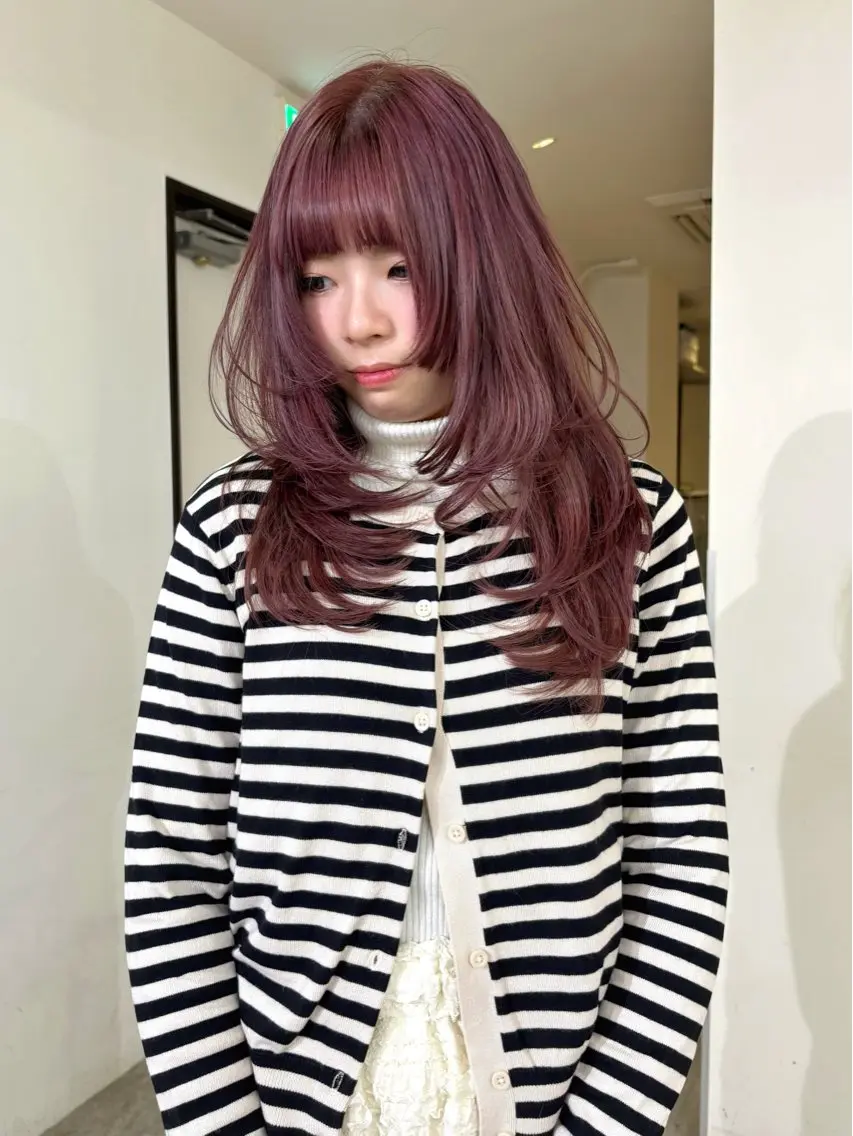 ロング カラー カット ヘアカラー mizuki/ピンク ベージュ.レイヤーのヘアスタイル