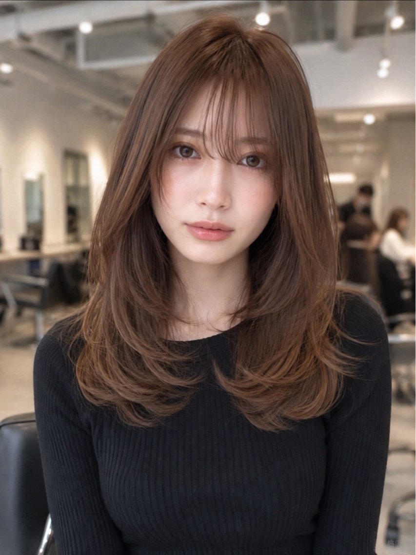 ロング パーマ 顔周りカット 髪質改善 縮毛矯正 トリートメント ストレートパーマ 縮毛矯正 トリートメント 透明感×艶カラー ✨️美髪縮毛🍒リオのヘアスタイル