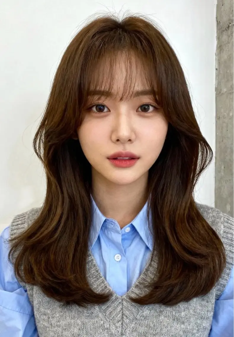 セミロング カラー アディクシーカラー 透明感カラー くびれヘア 顔まわりレイヤー 韓国風ヘア カット ヘアカラー 韓国レイヤーカット 🫧大阪梅田レイヤーのヘアスタイル