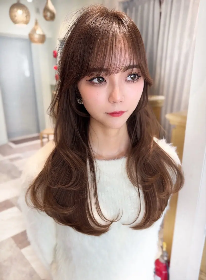ミディアム カラー ベージュカラー 黒髪 ブリーチ ブルーカラー ブルーブラック カット ヘアカラー トリートメント 木屋元一/透明感 /前髪/レイヤーのヘアスタイル