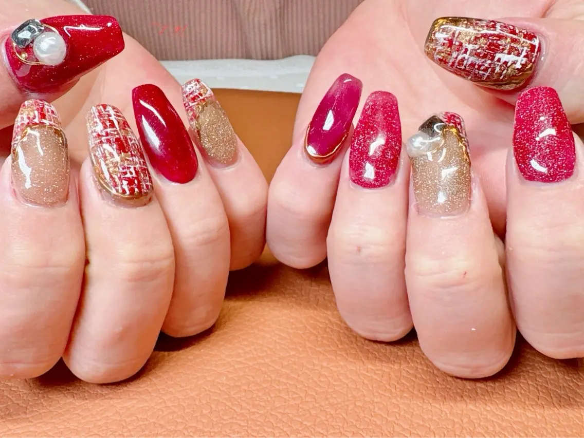 ネイル 長さ出し フラッシュネイル ジェルネイル 赤色 スカルプネイル T&A nailのネイルデザイン