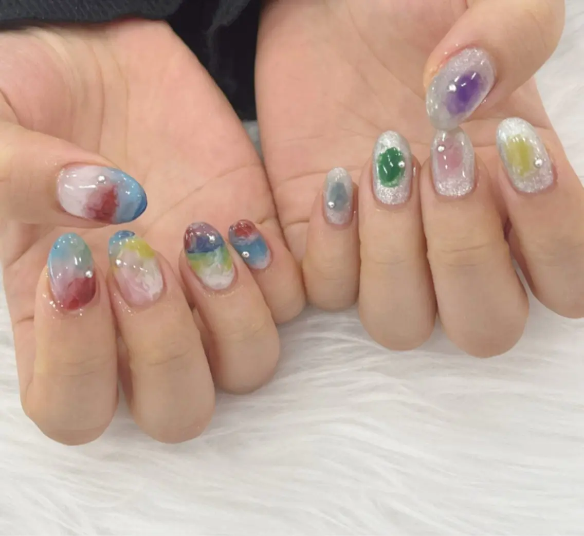 ネイル 長さ出し フットネイル ジェルネイル 韓国ネイル マグネットネイル #Amin nail salonのネイルデザイン