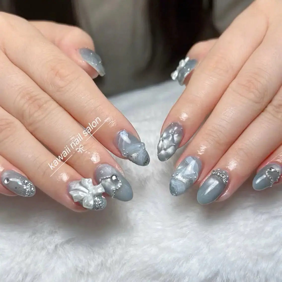 ネイル ドット フレンチネイル 韓国ネイル マグネットネイル オフィスネイル Kawaii Nail Salonのネイルデザイン