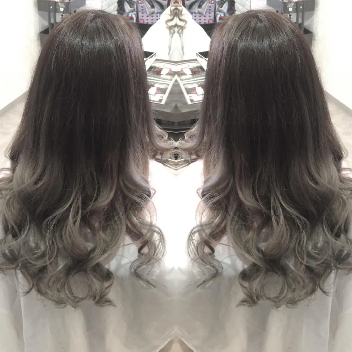 ロング カラー グラデーションカラー グレージュ ヘアカラー トリートメント ハイトーン/ブリーチ ルミエール/新栄/栄のヘアスタイル