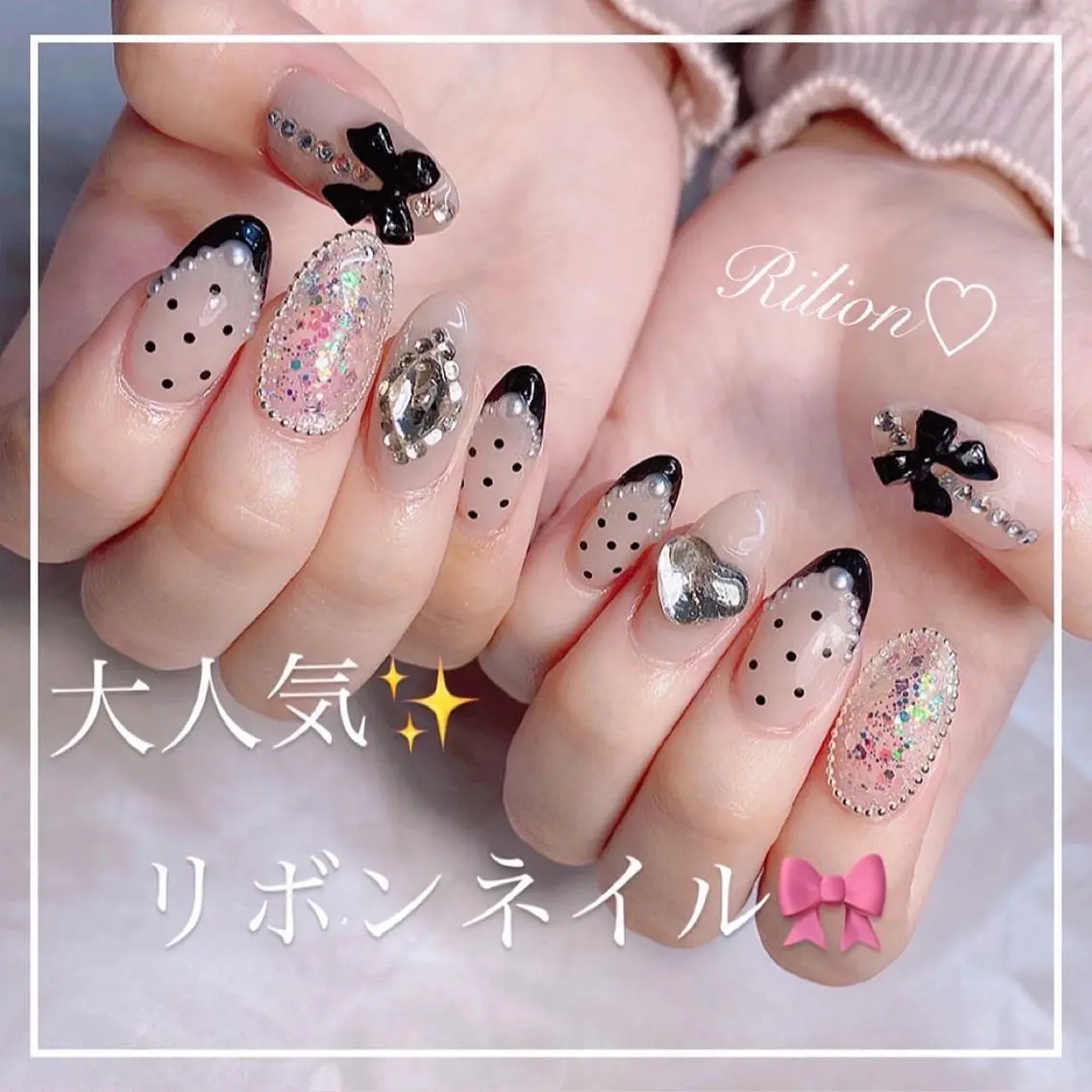 ネイル 韓国ネイル リボン RiLion💗 Risa🦋💜のネイルデザイン