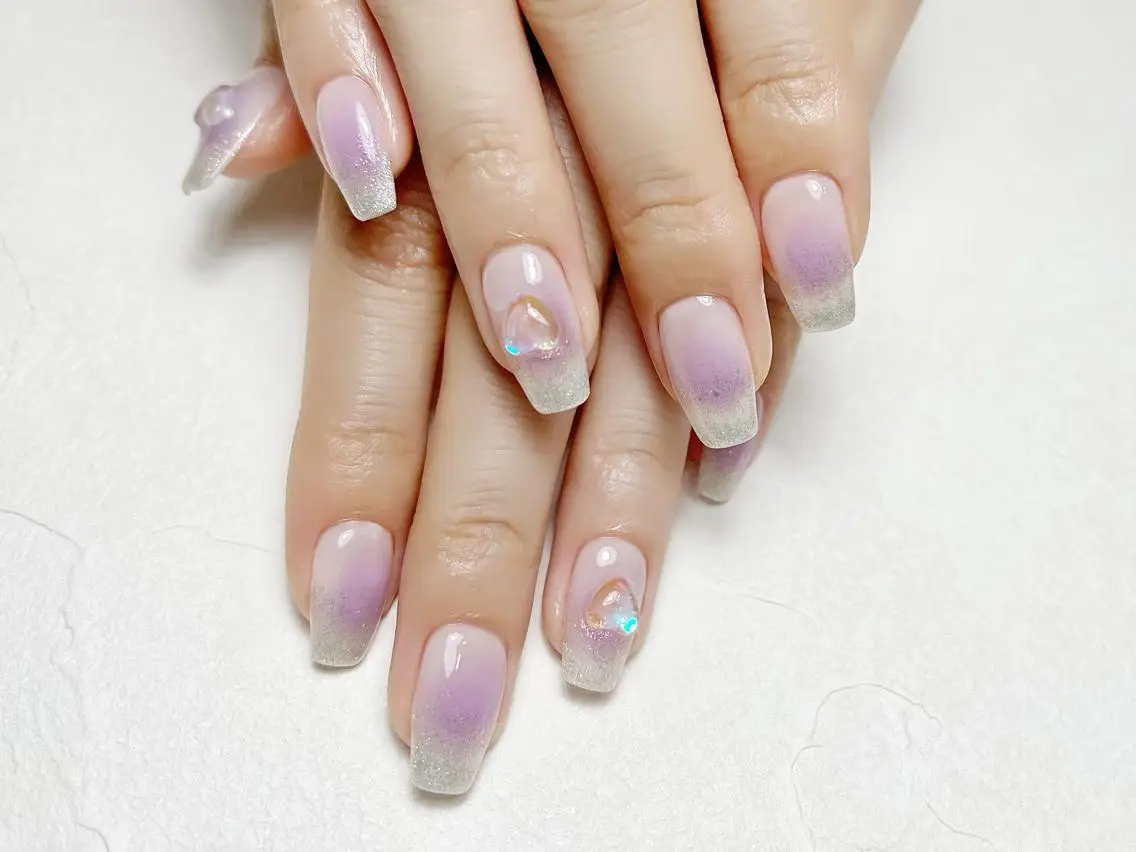 ネイル チークネイル グラデーション ハート 氷ネイル・うるうるネイル マグネットネイル rouse nail RISATOのネイルデザイン