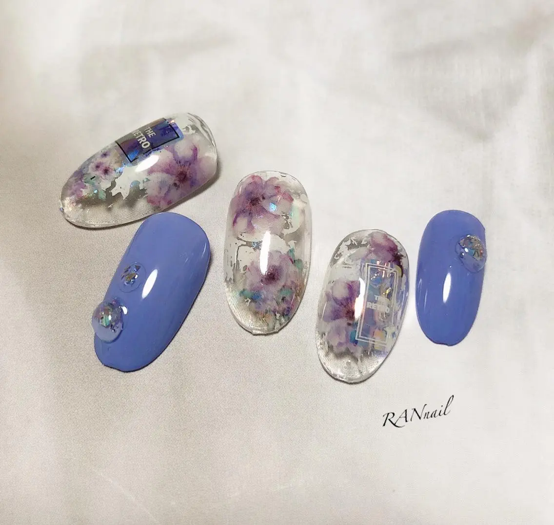ネイル フラワーネイル フットネイル オフィスネイル パープル 春ネイル ハンドネイル フットネイル RAN nailのネイルデザイン