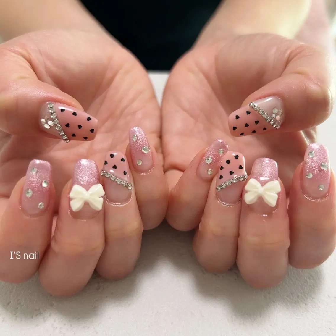 ネイル ハート リボン ハンドネイル I'S nail 佐野のネイルデザイン