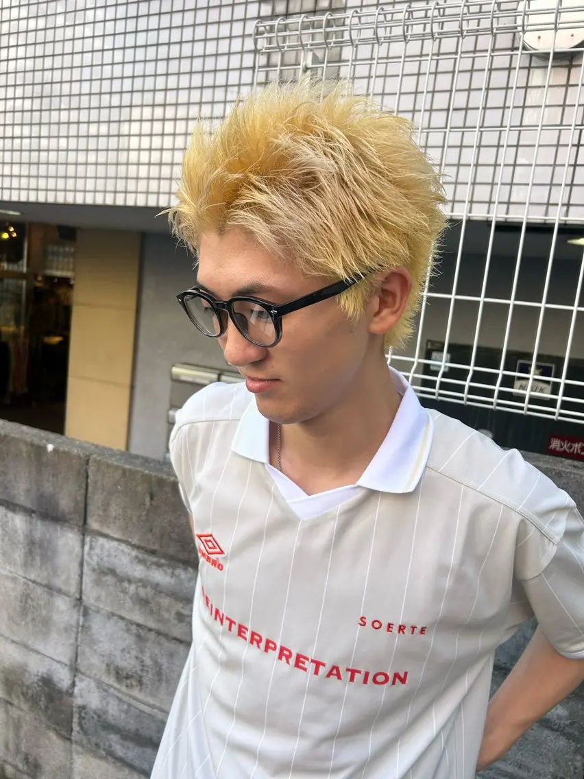 メンズ ヘアカラー 髪質改善×ハイトーン レイヤー天神美容室のヘアスタイル