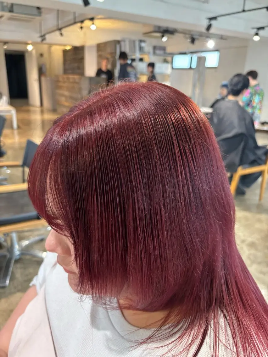 セミロング カラー ブリーチ ケアブリーチ ケアカラー レッドカラー 髪質改善 暖色カラー🍒 ケアブリーチ/akiのヘアスタイル