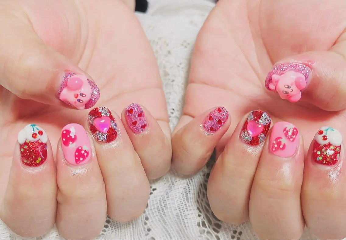 ネイル アートネイル 持ち込み ピンク ハンドネイル ハンドケア ベテランネイル cnc nailのネイルデザイン